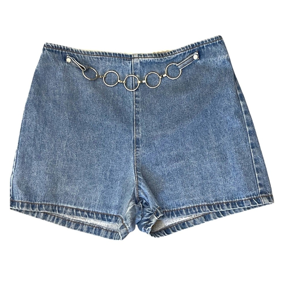 Be Bop Women Blue Denim Ring Chain High Waisted Jean Shorts vintage Y2K size 16